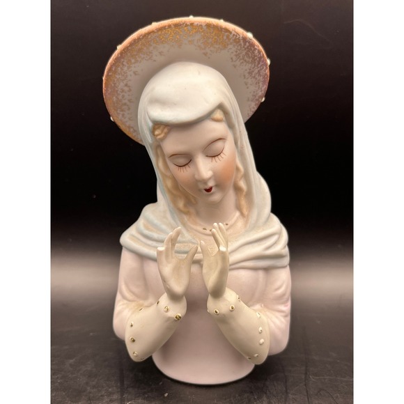 Porcelain Madonna Bust Religious Decor Praying Virgin Mary Figure 5.25" As Is - Picture 1 of 6